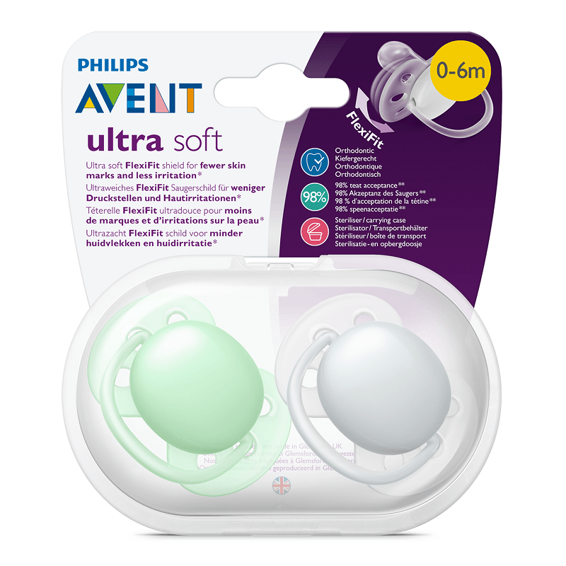 Avent Ultra Soft Soother Neutral 0 to 6 Months X 2 (Assorted Colours