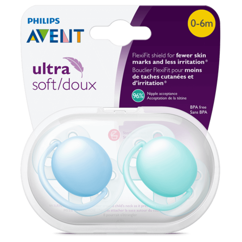 Avent Ultra Soft Soother Girl/Boy 0 to 6 Months X 2 (Assorted Colours