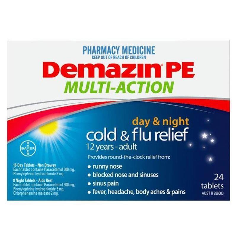 Demazin PE Multi Action Cold & Flu Relief Day & Night 24 Tablets 澳洲生活网